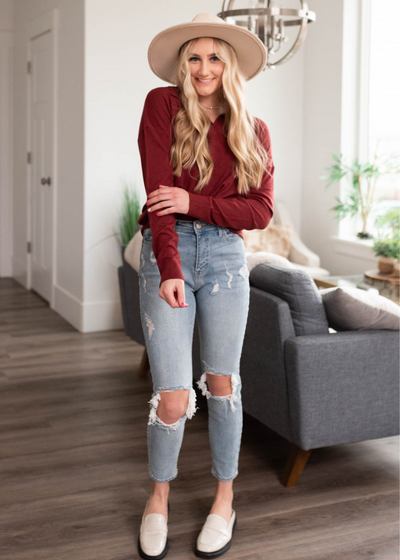 Burgundy top