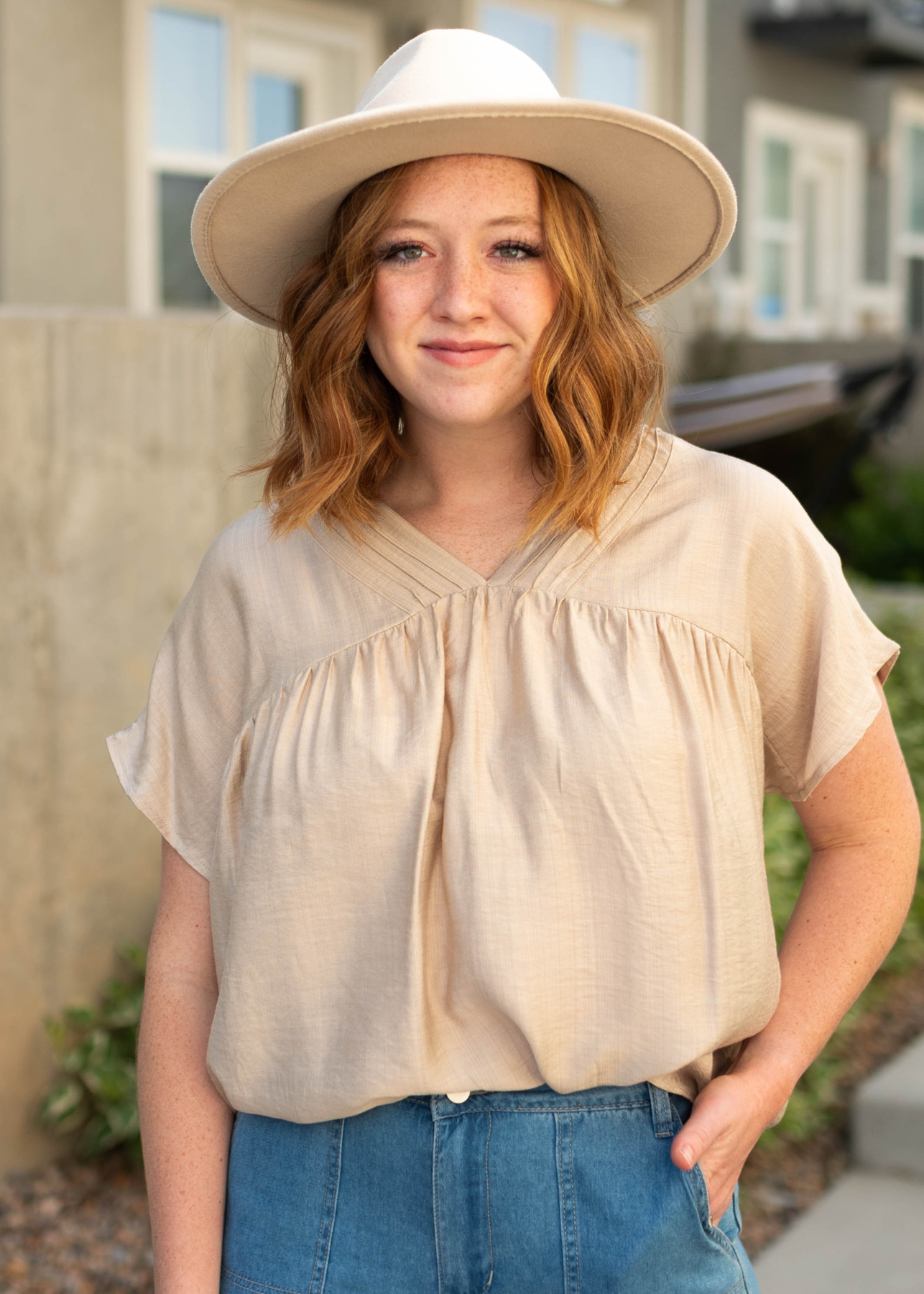 Short sleeve medium beige top