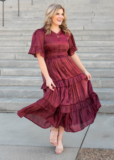 Burgundy ruffle dress