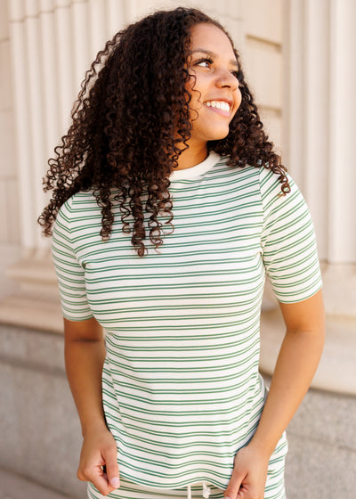 Green striped top