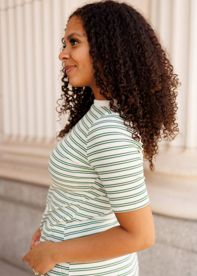 Side view of the green striped top
