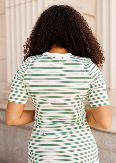 Back view oft he green striped top