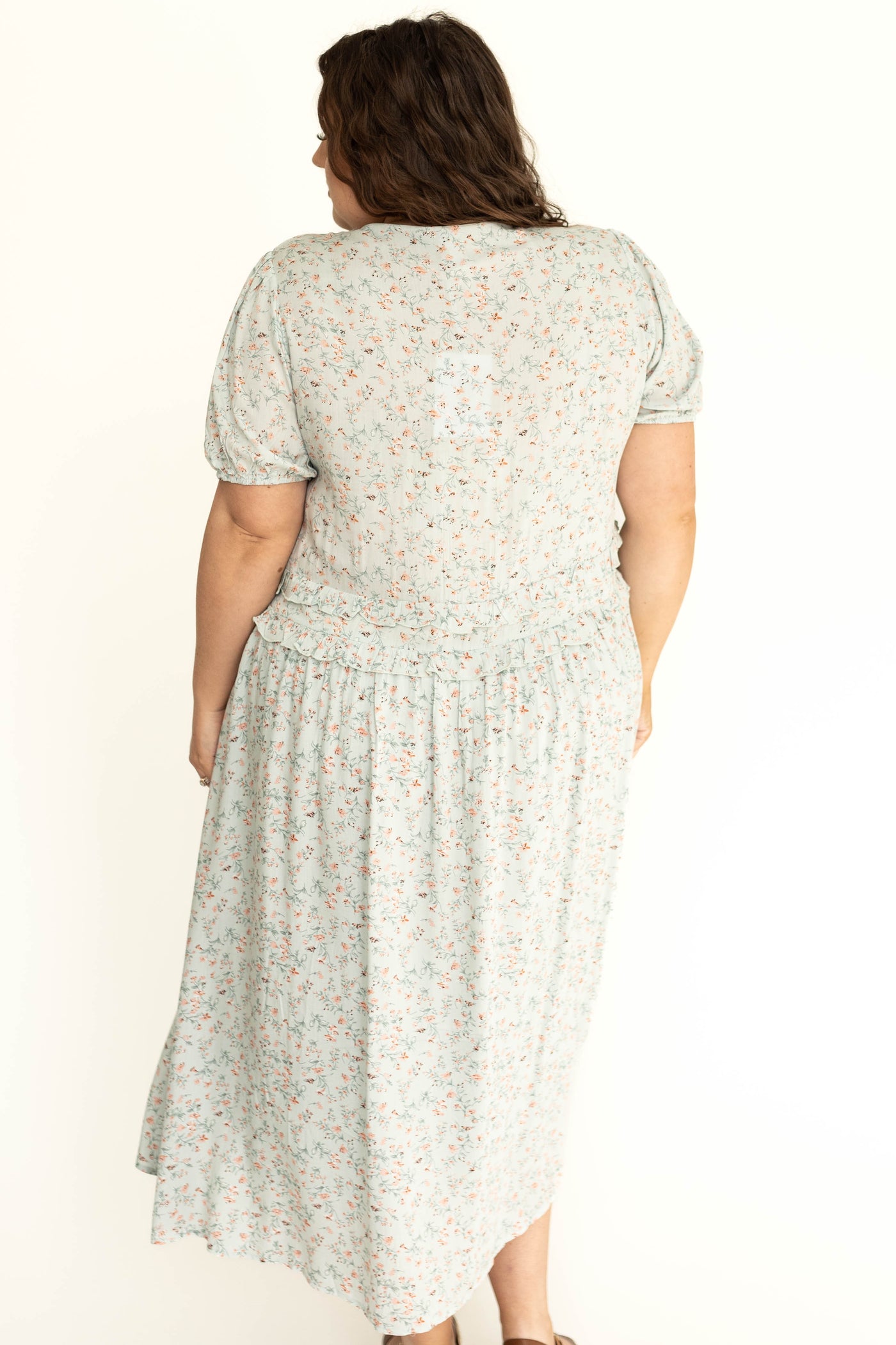 Plus size light seafoam floral dress with short sleeves