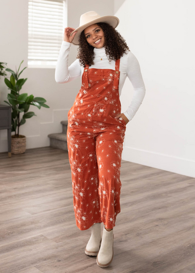Rust embroidered overalls