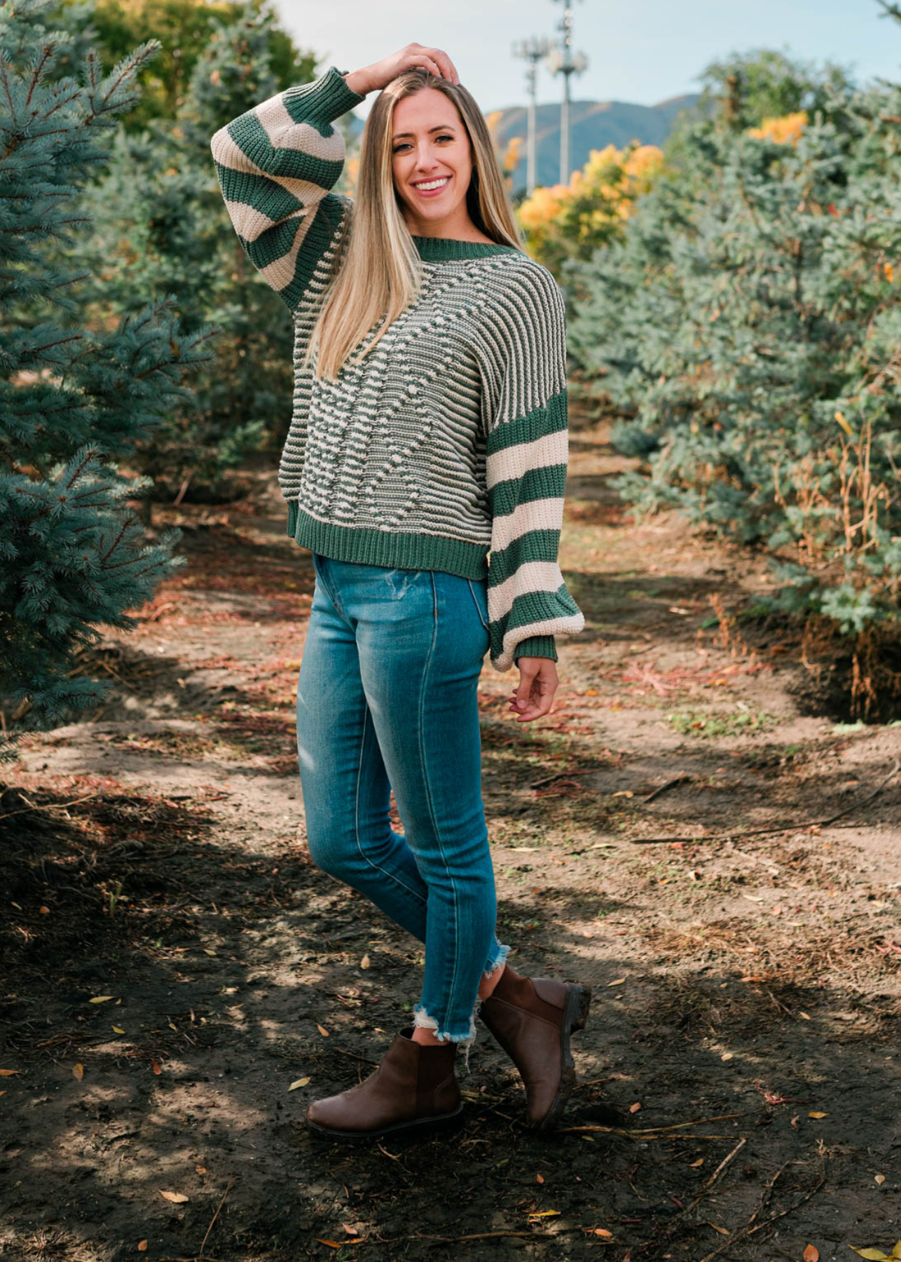 Green stripe knit sweater