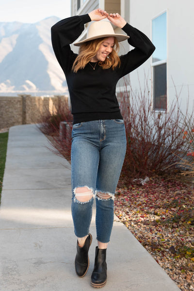 Black puff sleeve sweater with long sleeves