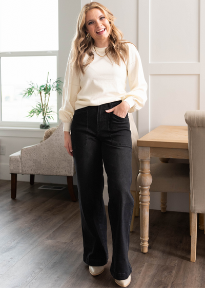 Ivory puff sleeve sweater with long sleeves