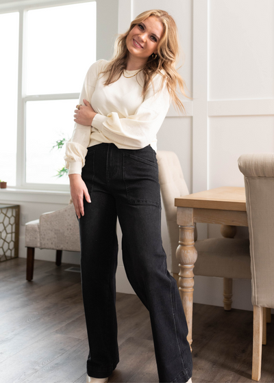 Long sleeve ivory puff sleeve sweater
