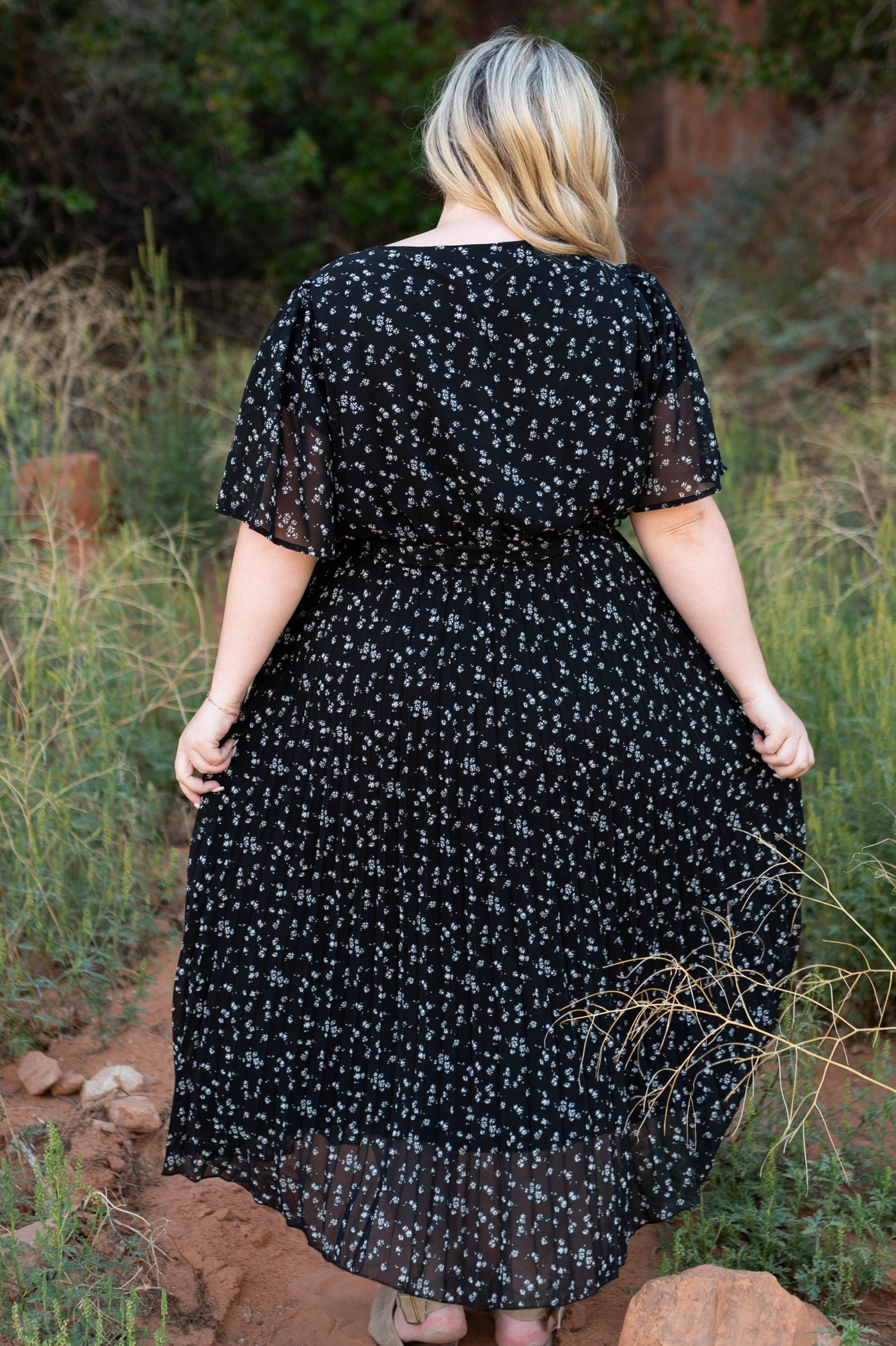 Back view of plus size floral dress