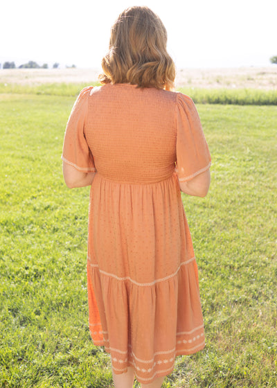Back view of a terracotta dress