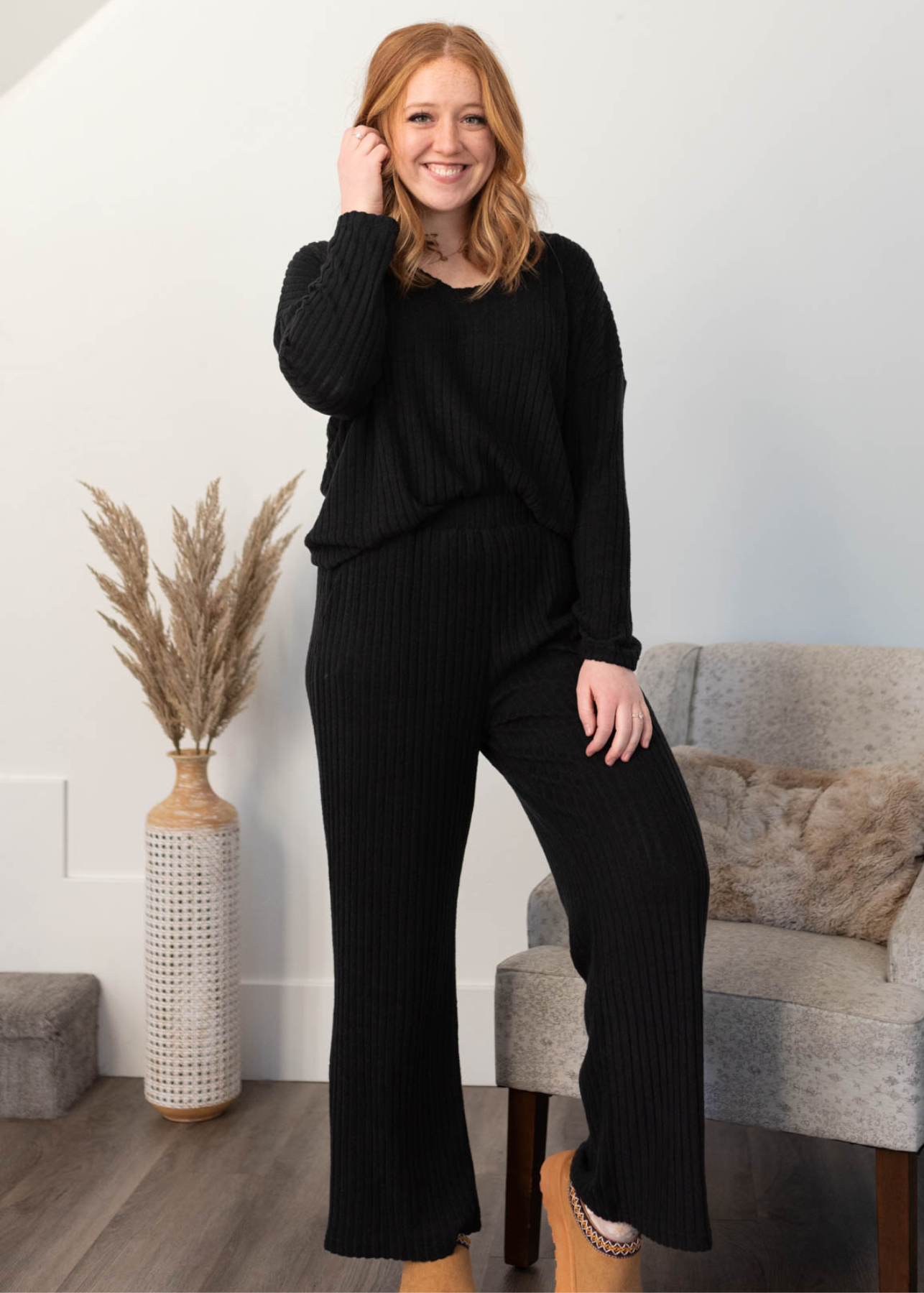 Black ribbed lounge set