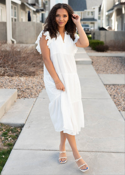 Short sleeve white ruffle sleeve dress