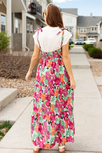 Back view of the multi floral tie dress