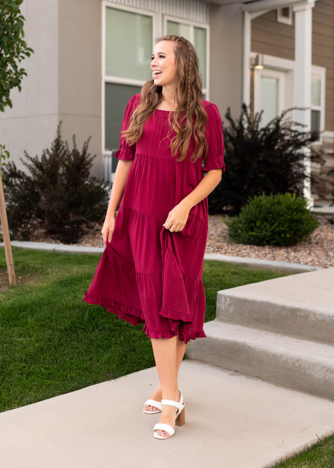 Tiered ruby red dress