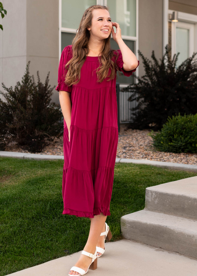 Short sleeve ruby red dress