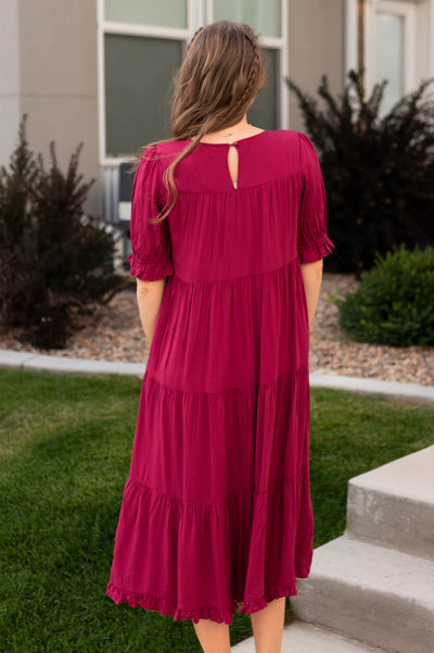Back view of a ruby red dress