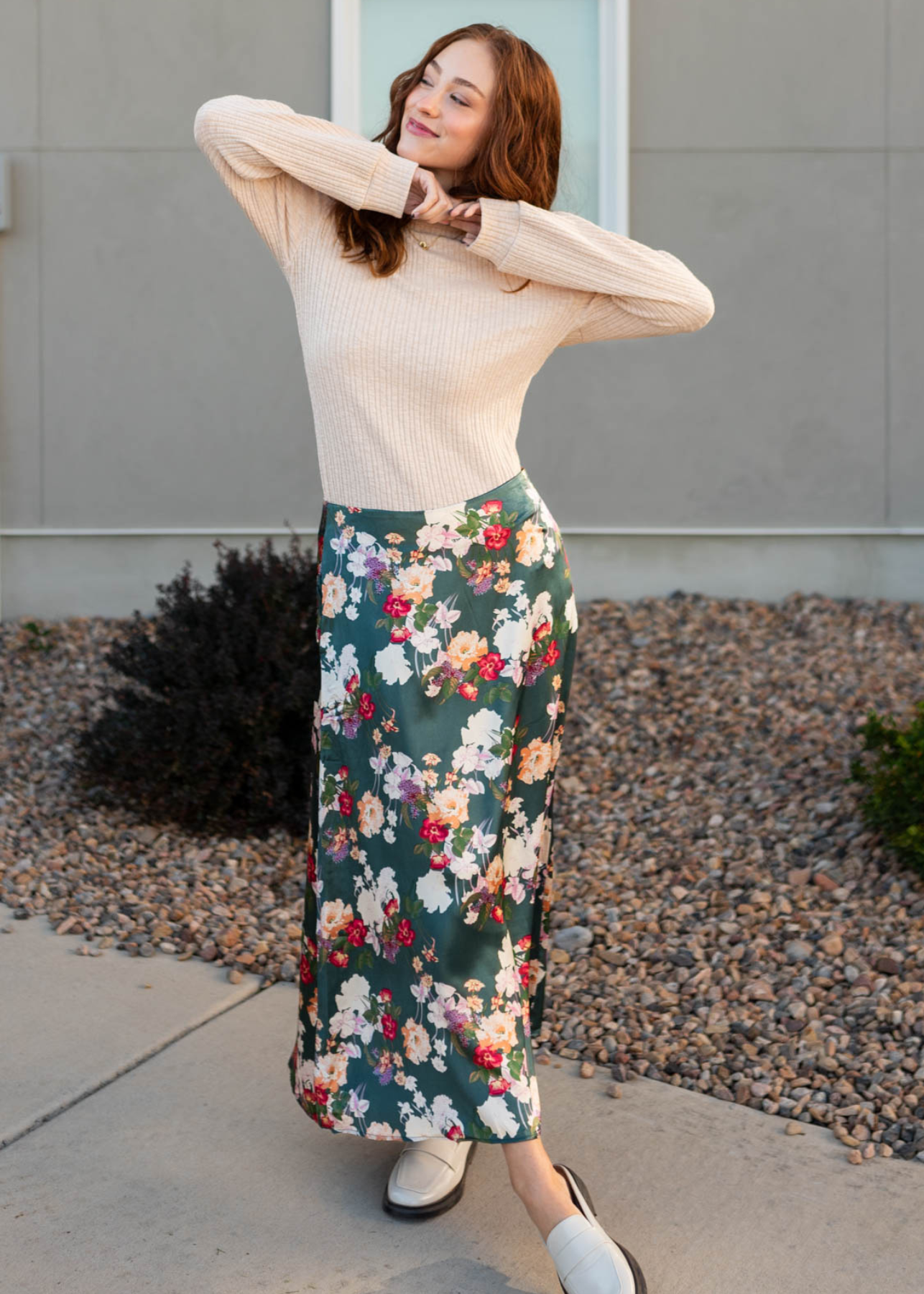 Satin floral skirt