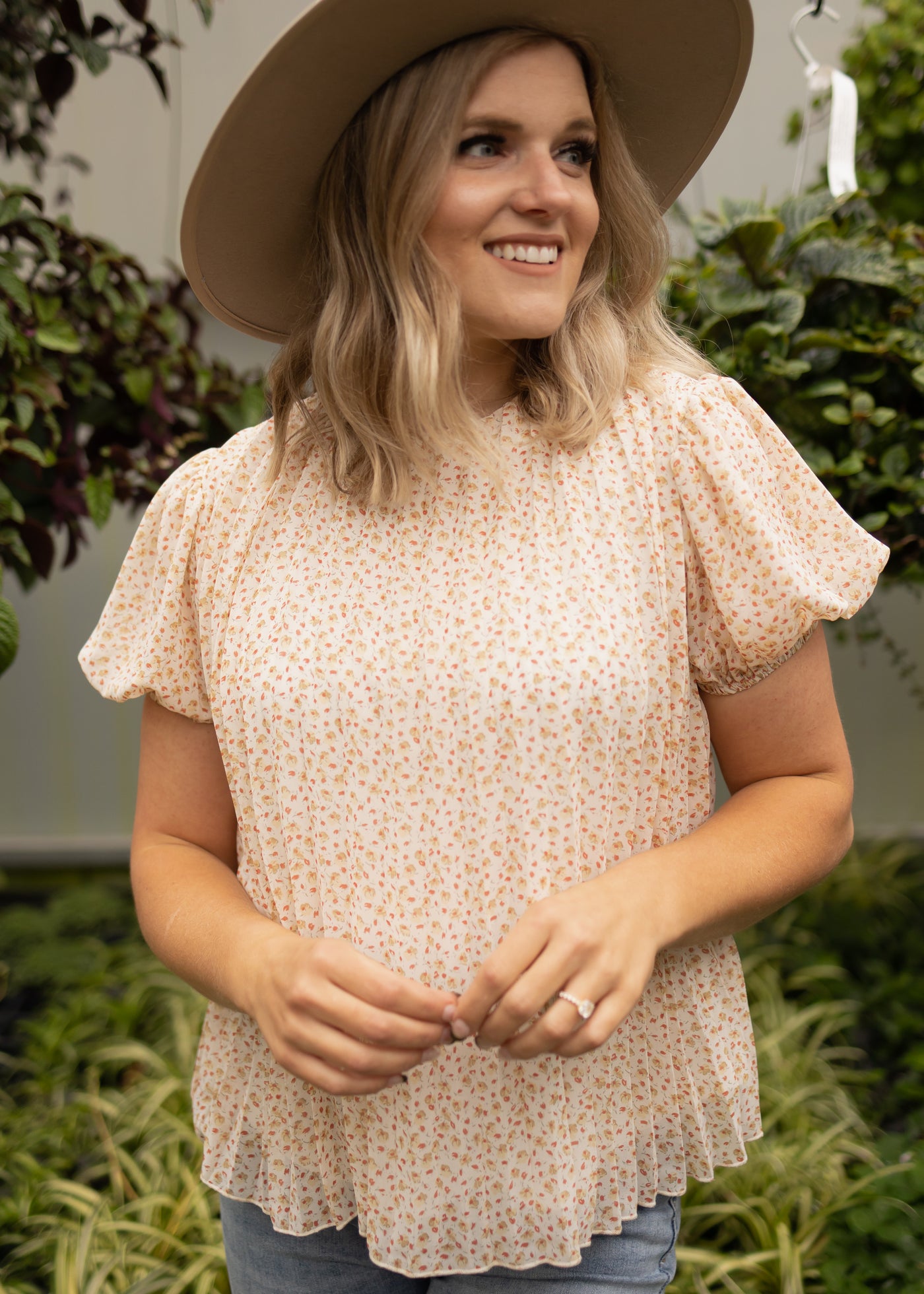 Sheer ivory floral top