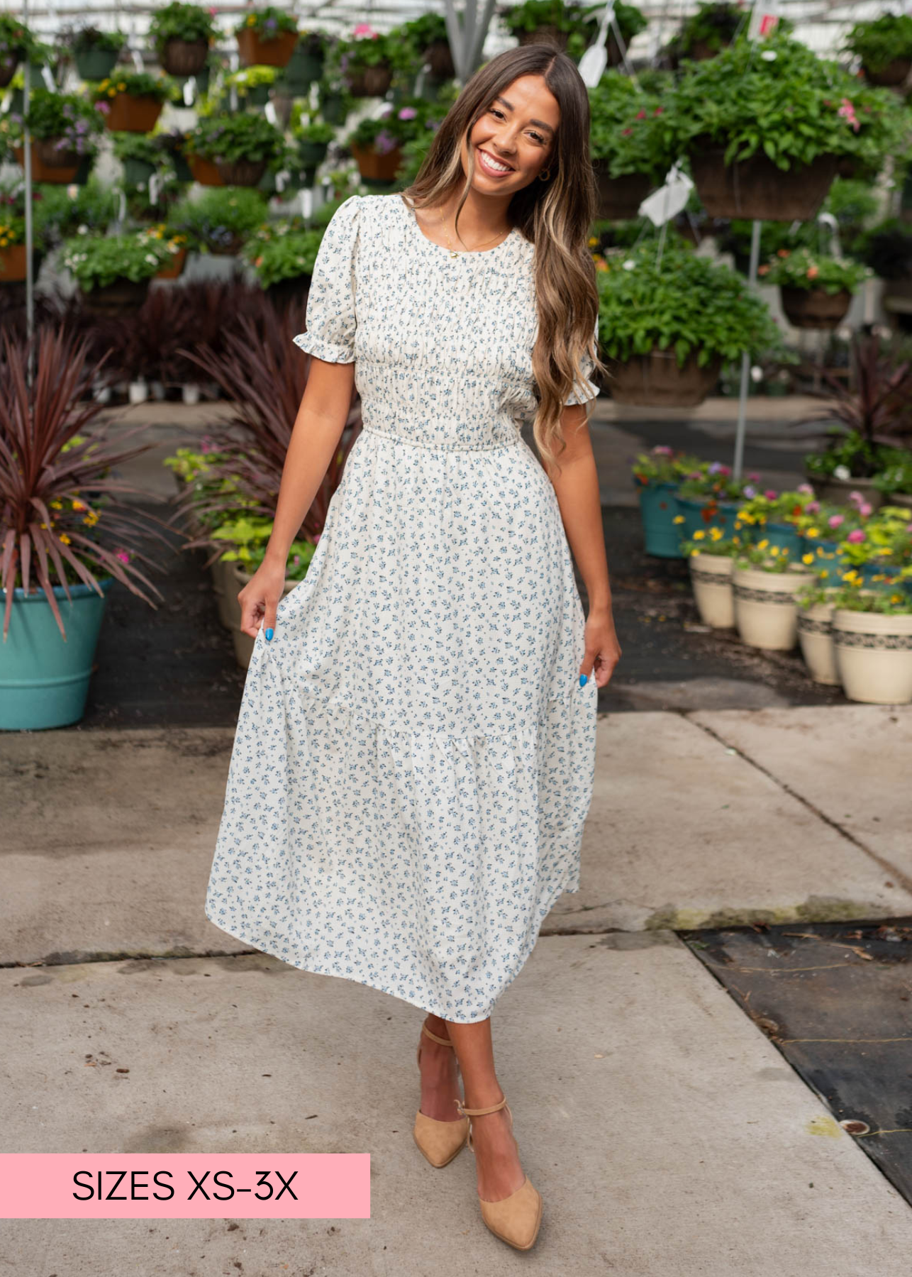 Blue floral smocked dress
