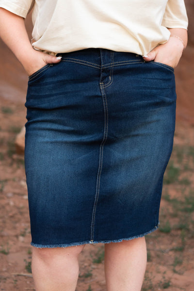Plus size dark indigo skirt