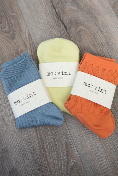 3 pack socks in blue, yellow and orange