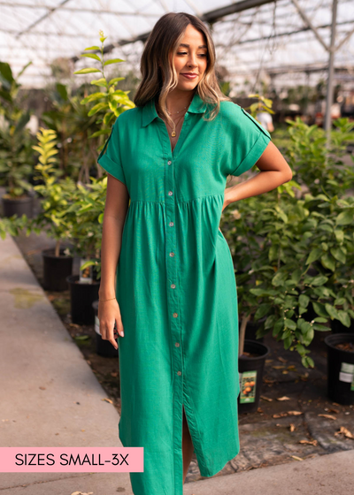 Green button down dress with a collar