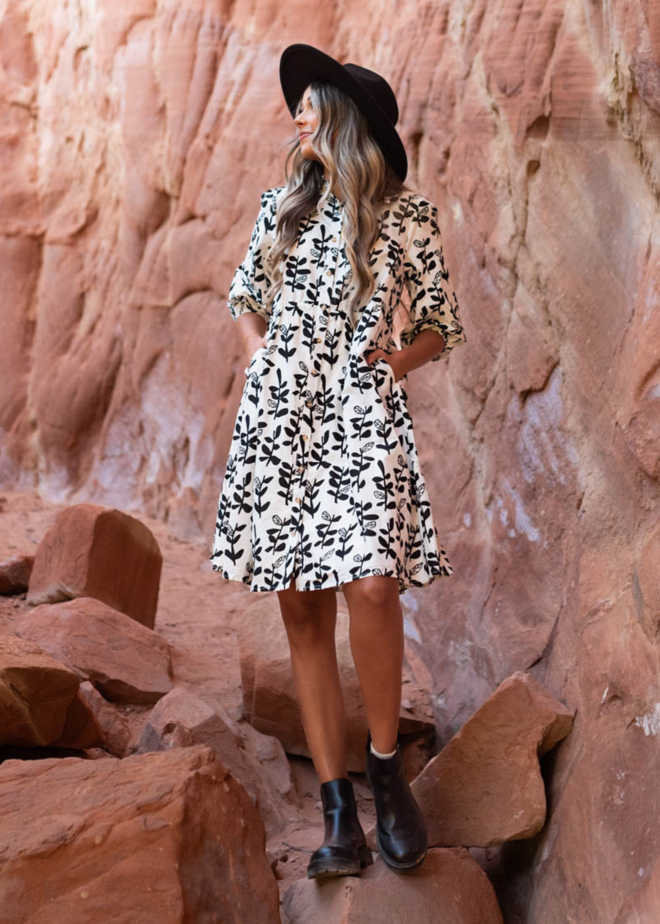 Long sleeve black floral dress