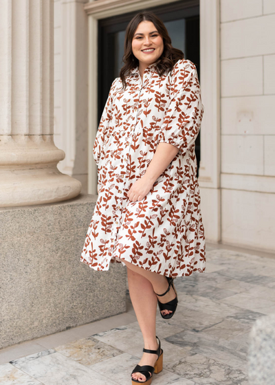 Plus size brown floral dress