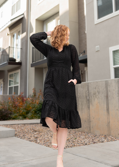 Long sleeve black textured dress