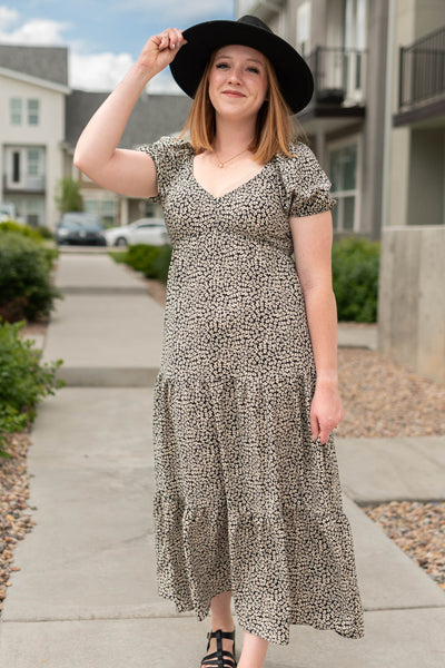 High waisted black floral dress