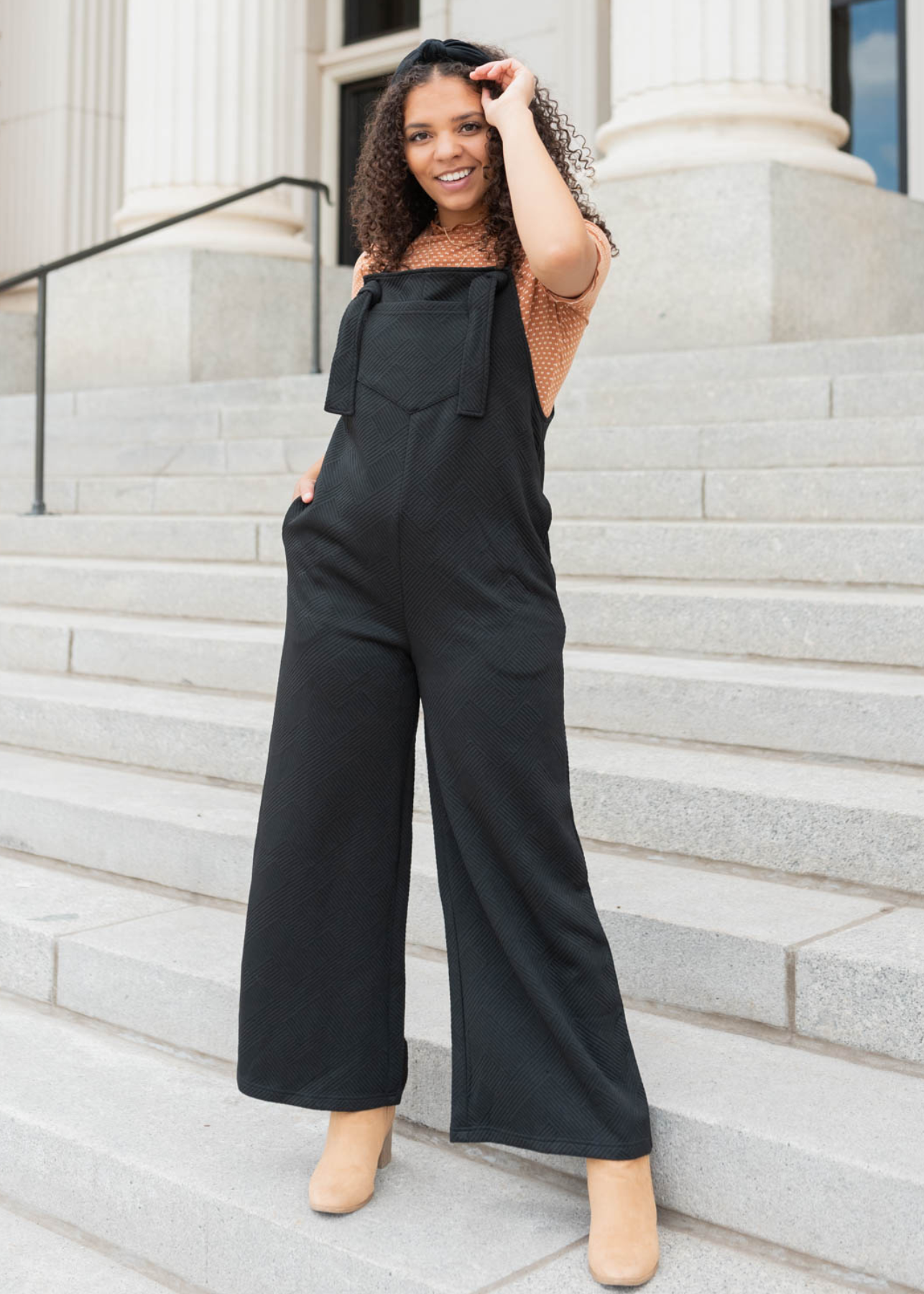 Black textured overalls