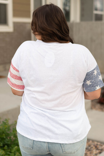 Back view of liberty white tee