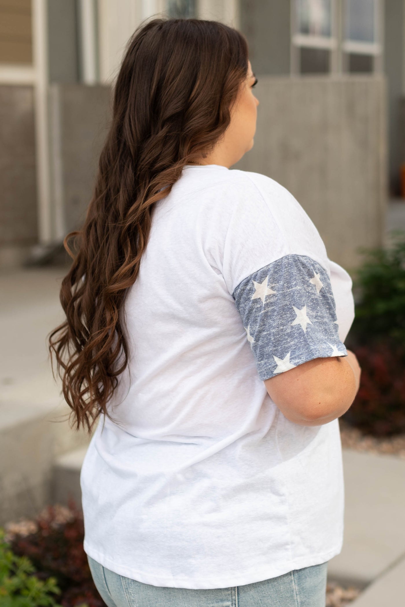 Side view of liberty white tee