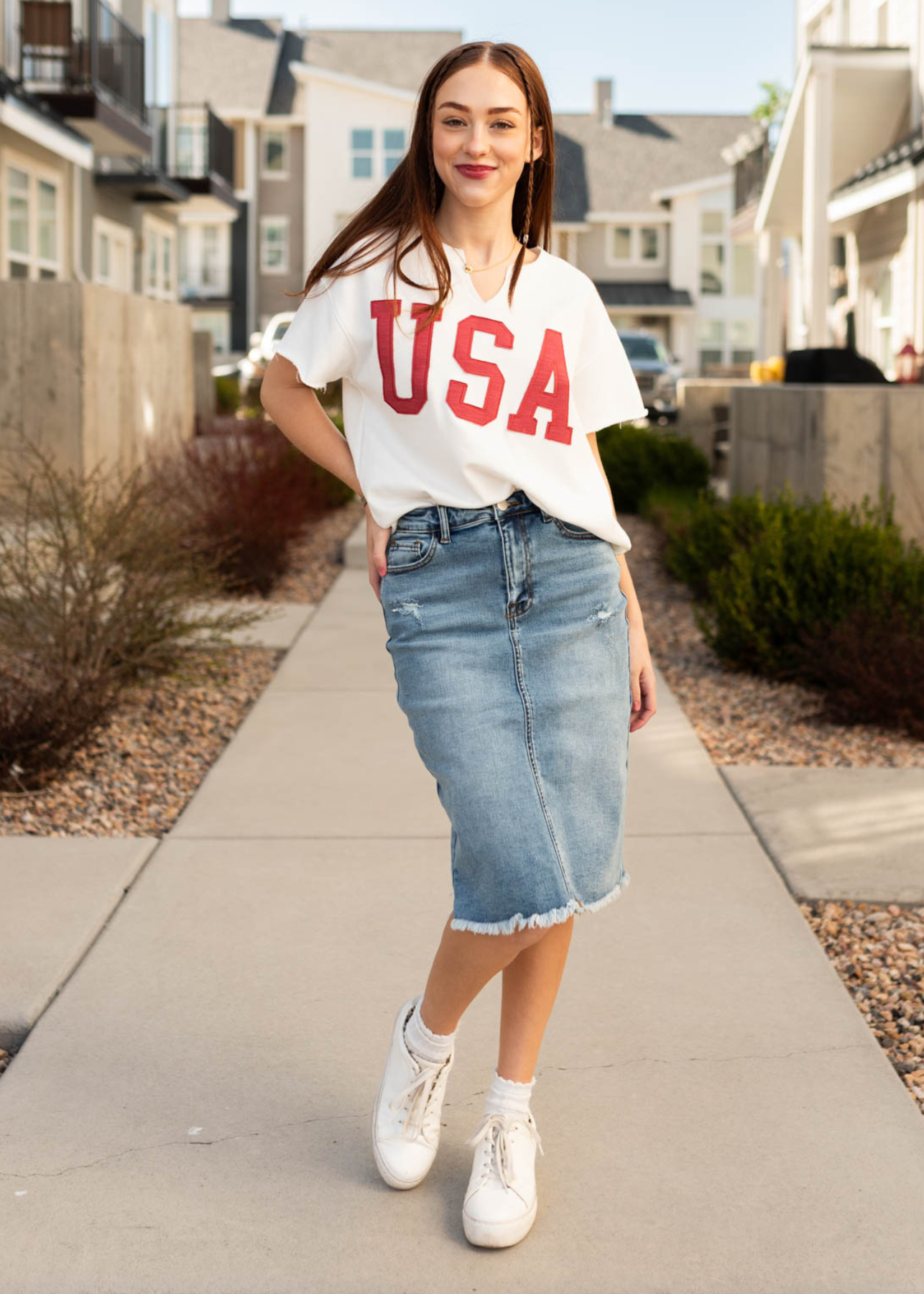 White USA top with short sleeves
