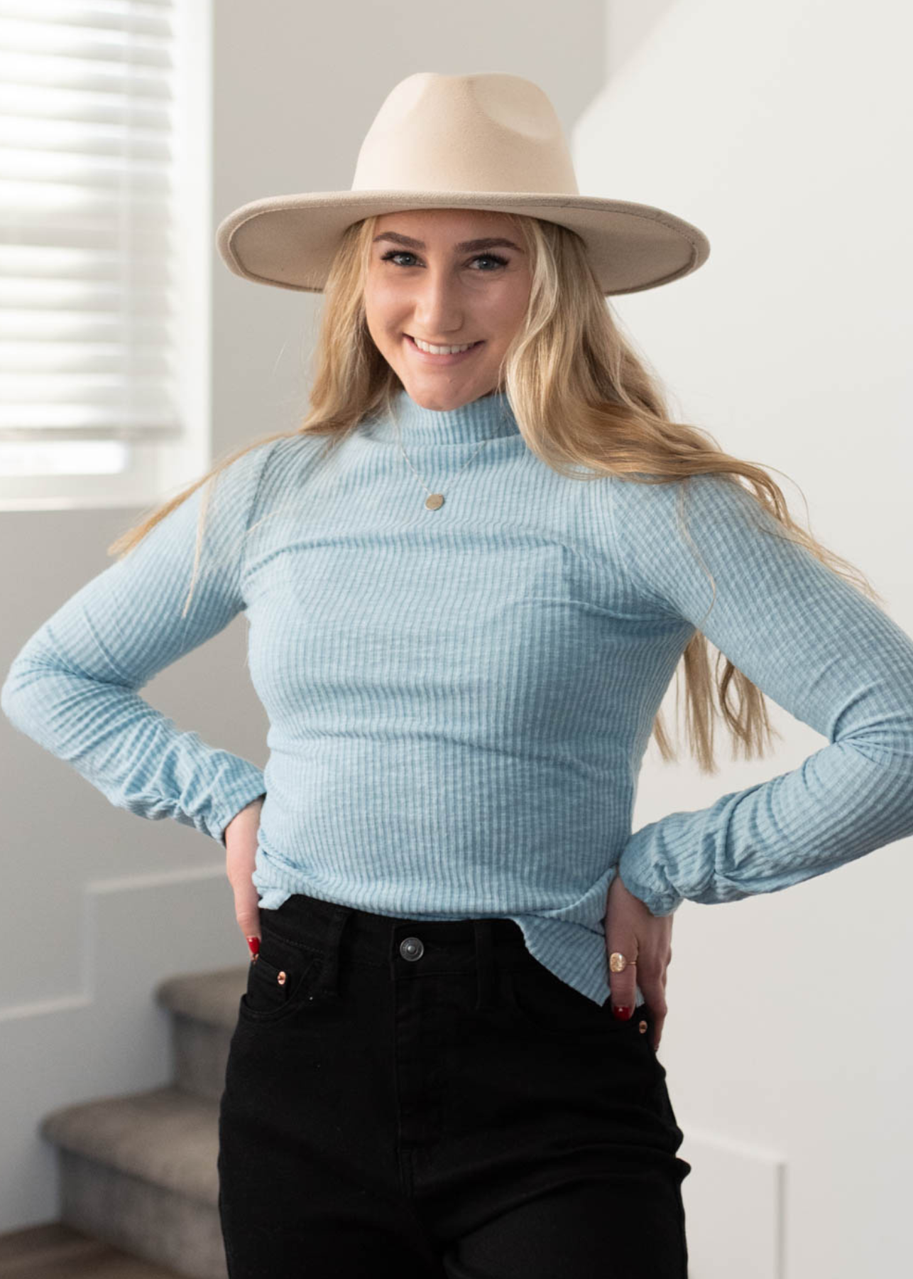 Sky blue top with long sleeves