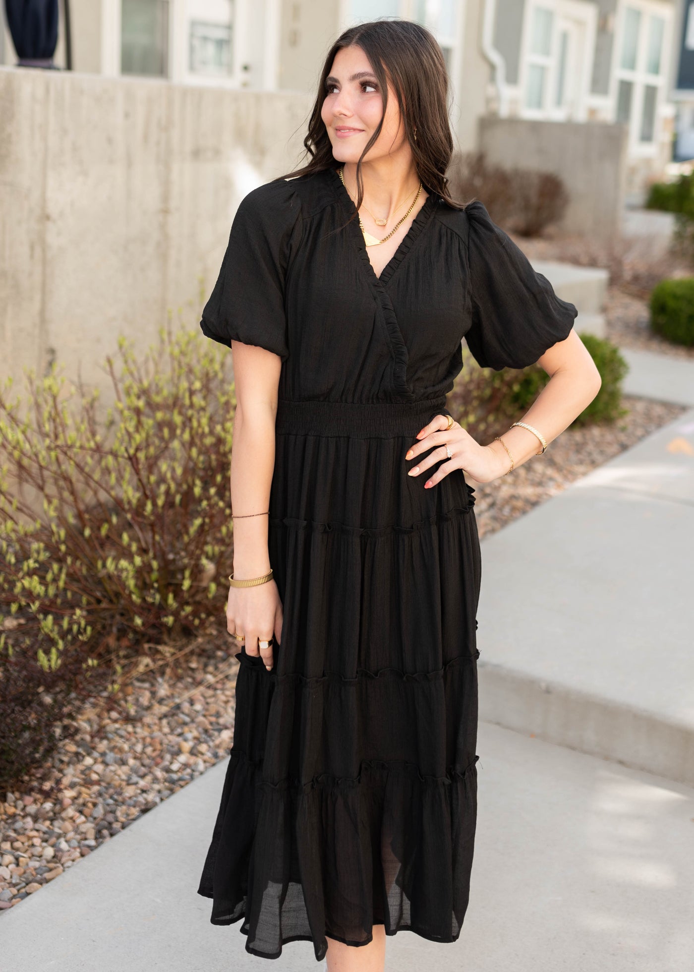 Black puff sleeve dress
