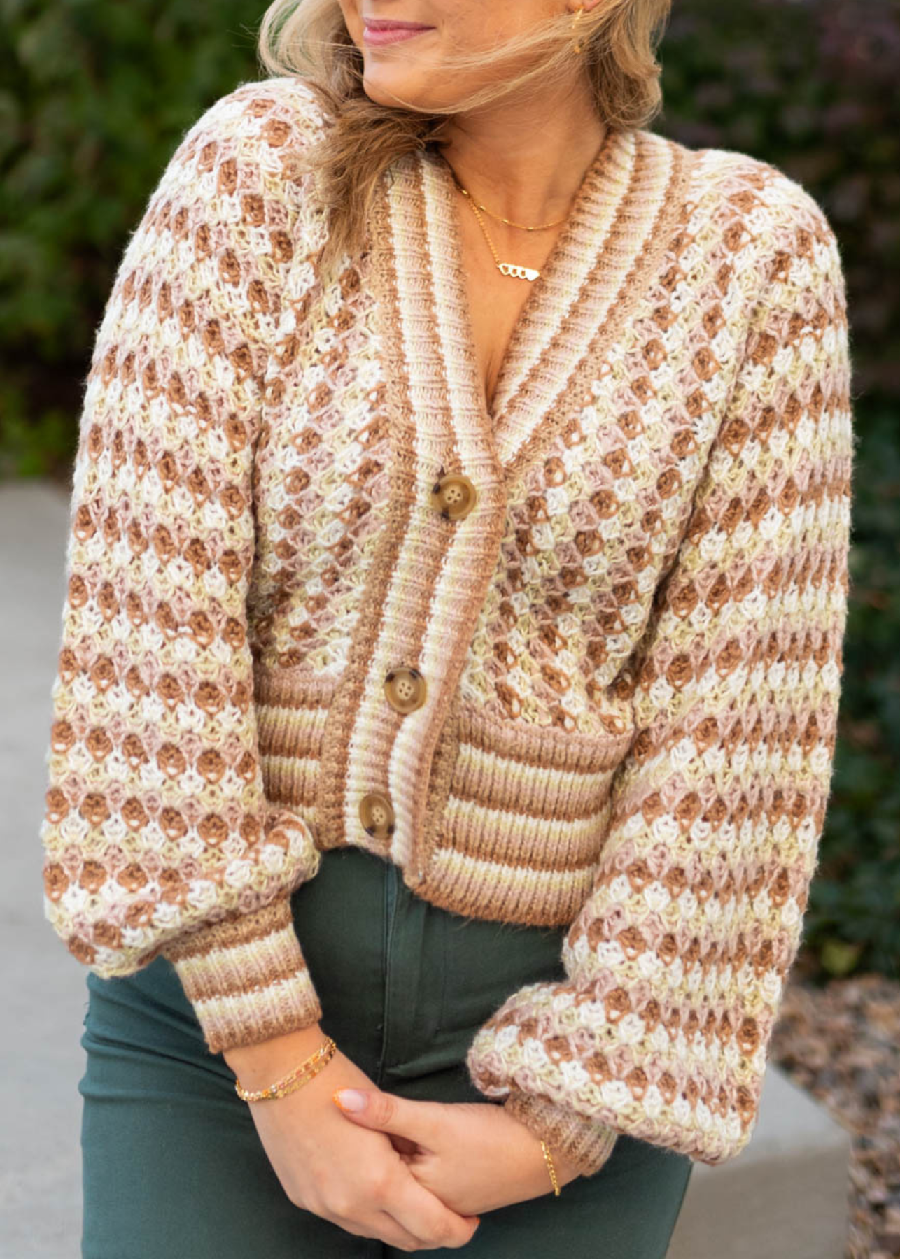 Button up long sleeve khaki cardigan