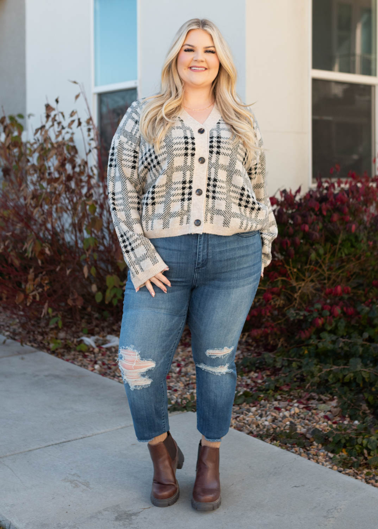 Long sleeve plus size taupe button down cardigan