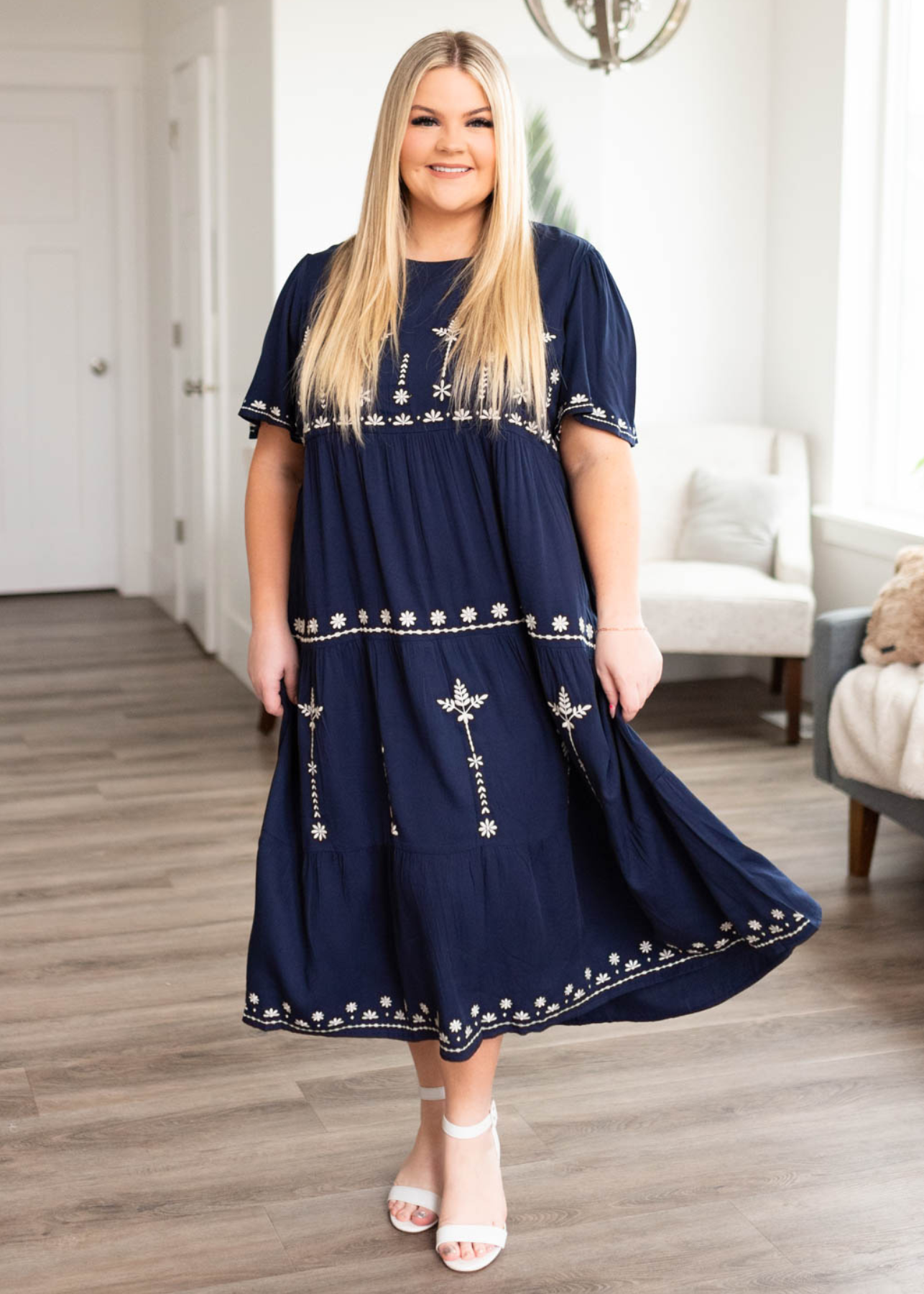 Plus size navy embroidered  dress