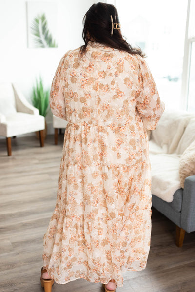Lizette Tiered Peach Flower Dress