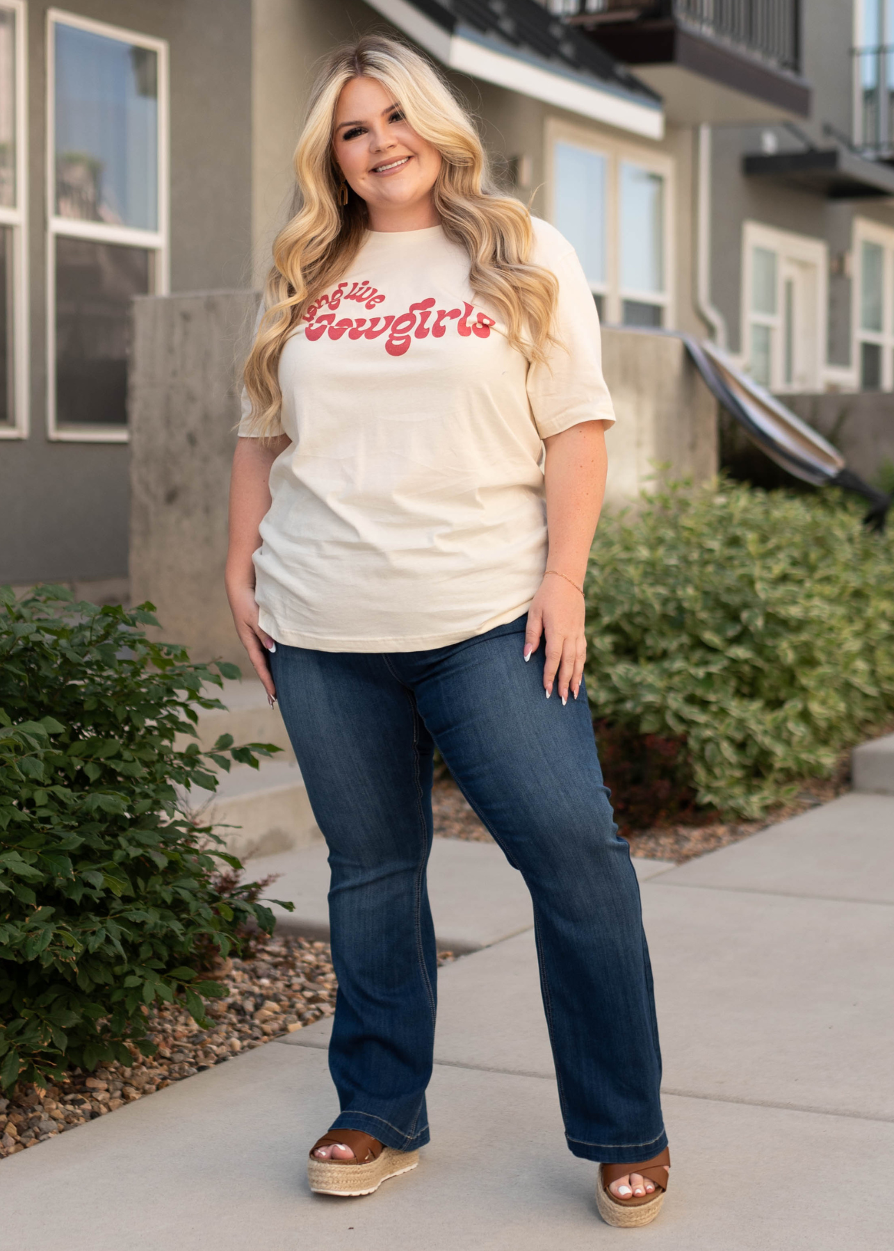 Short sleeve plus size long live cowgirls ivory tee
