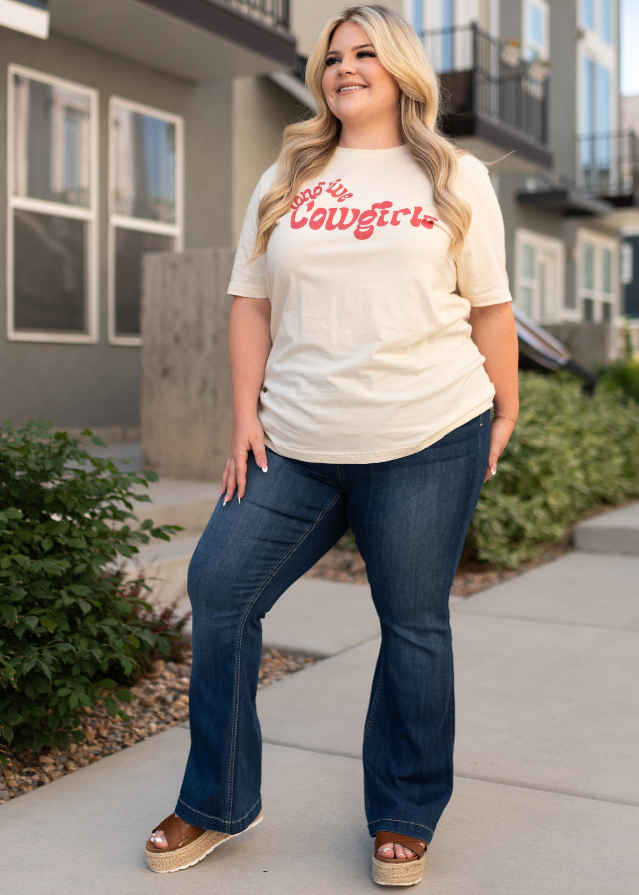 Plus size long live cowgirl ivory tee
