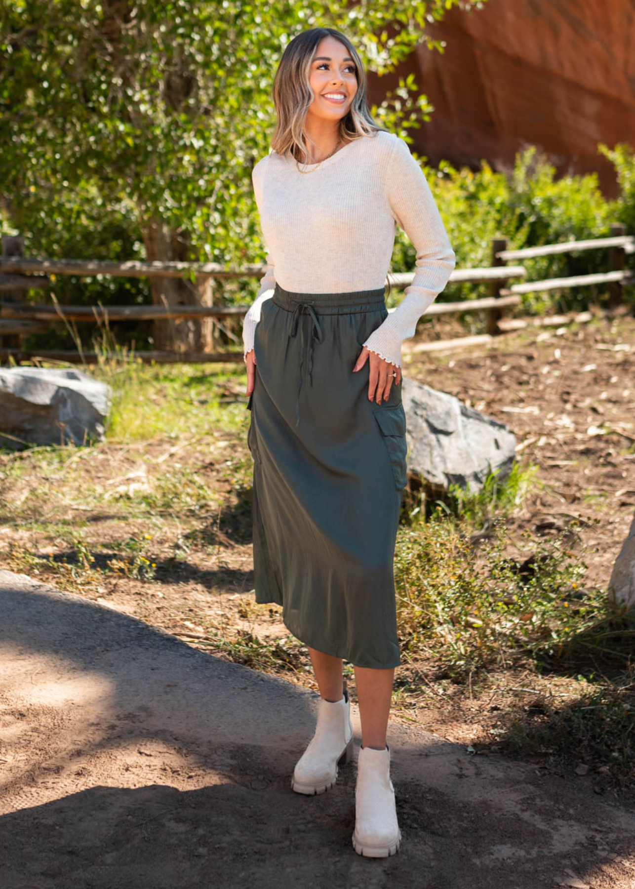 Lorryn Dark Olive Cargo Skirt