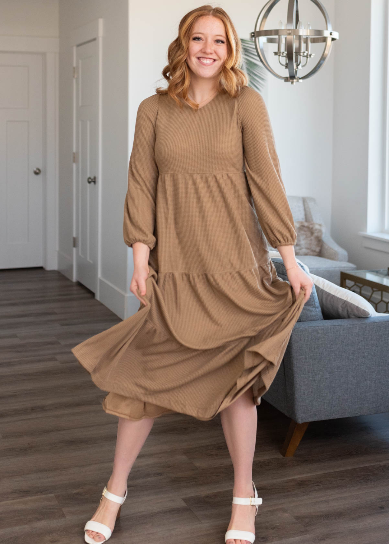 Mocha waffle knit dress