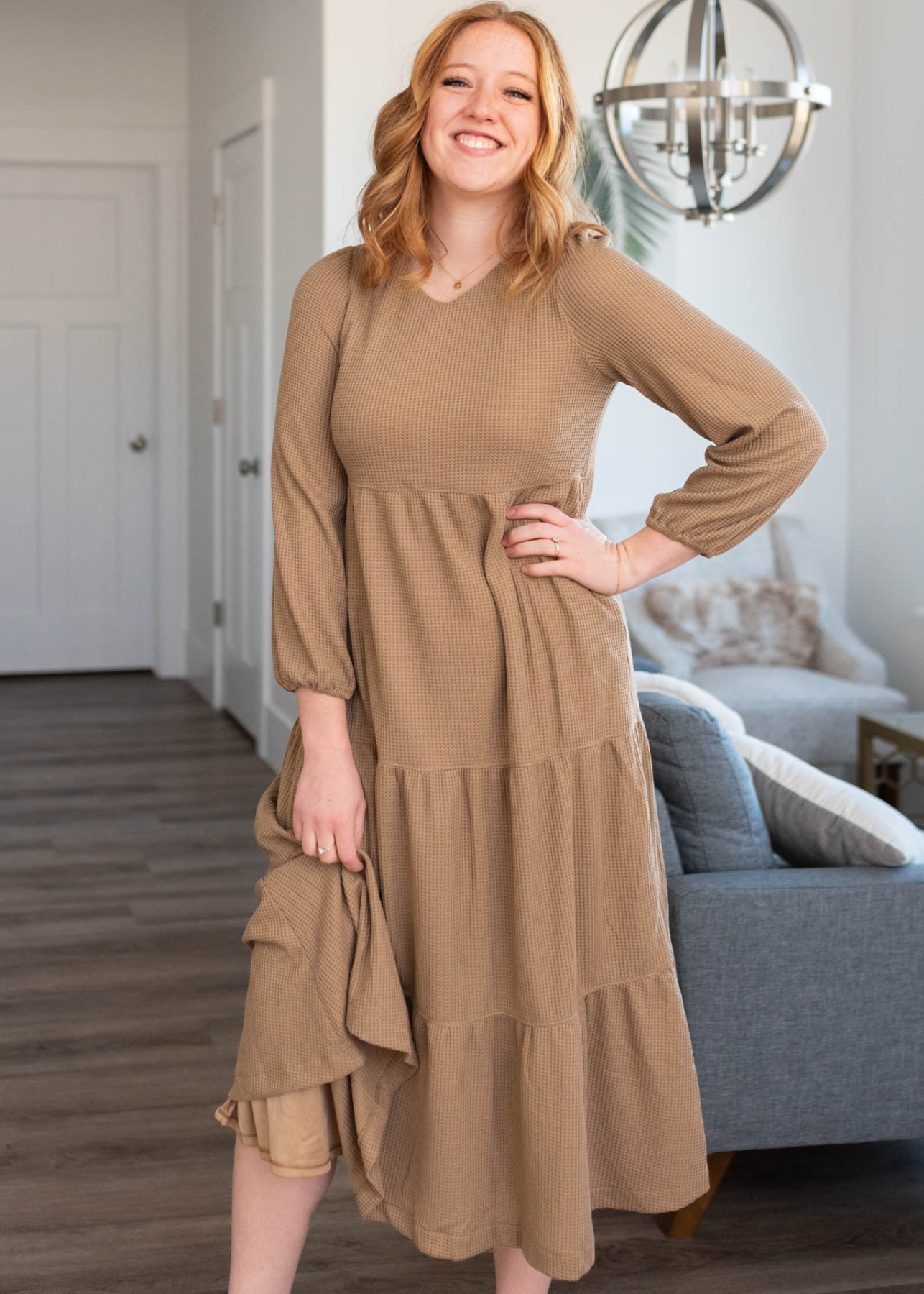 Mocha waffle knit dress