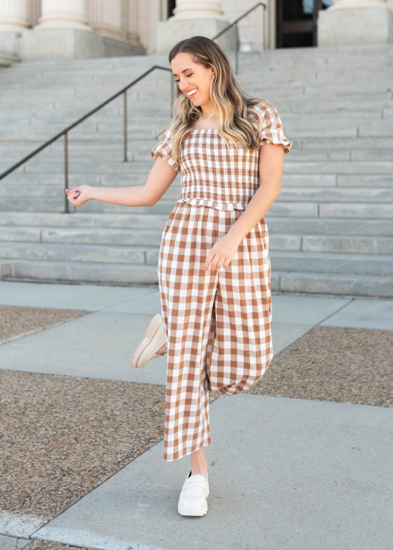 Taupe gingham jumpsuit