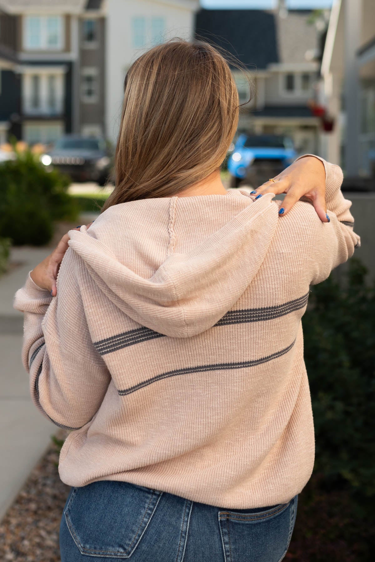 Back view of a vintage rose hoodie