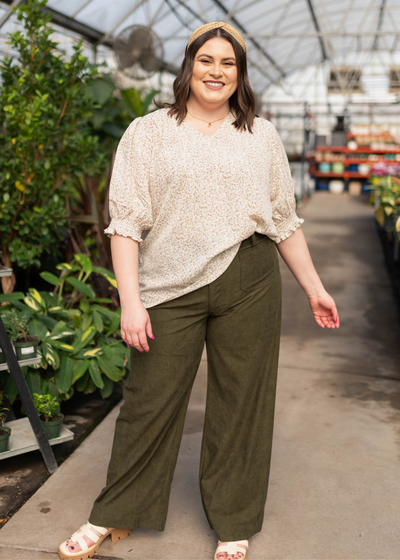 Plus size taupe floral print top