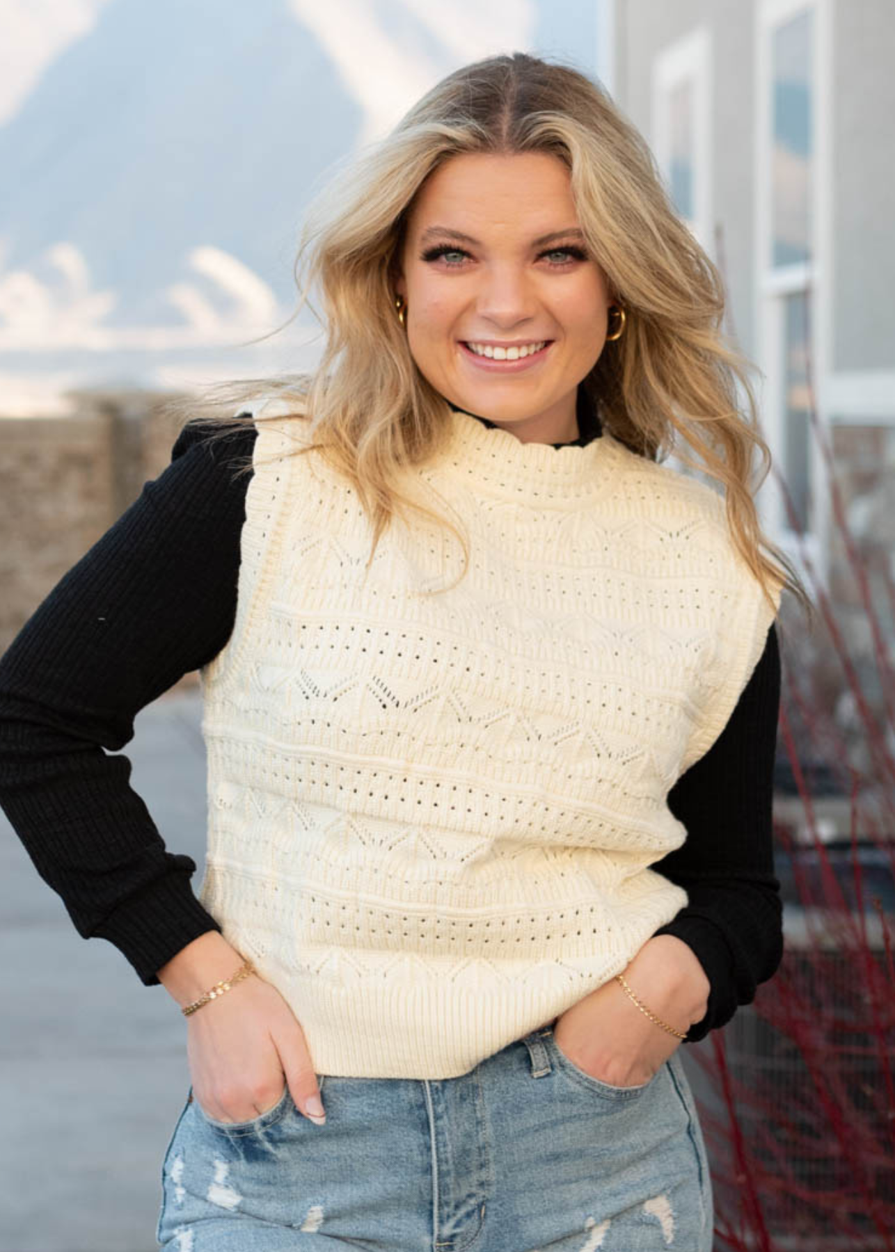 Ivory knit sweater vest