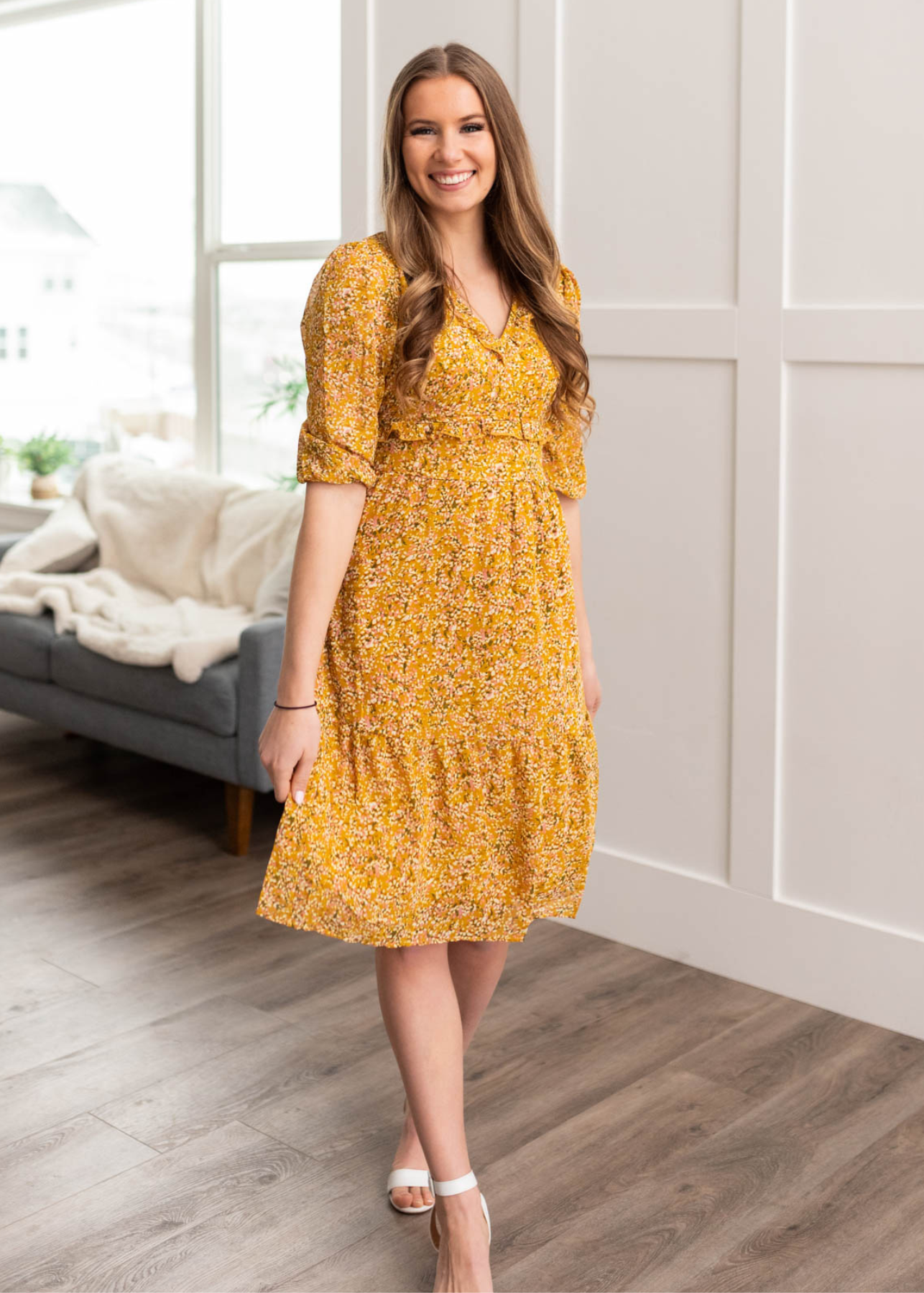 Mustard floral dress